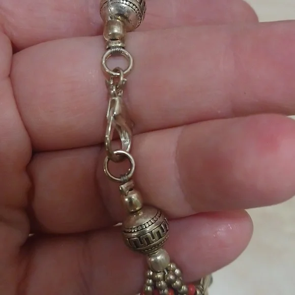 Southwest Inspired Coral Beaded Silver Bracelet - Picture 3 of 5